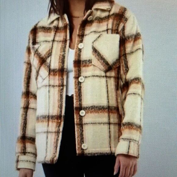 Hollister Shacket Plaid Women's XS Button Up Pockets Oversized - Picture 2 of 14